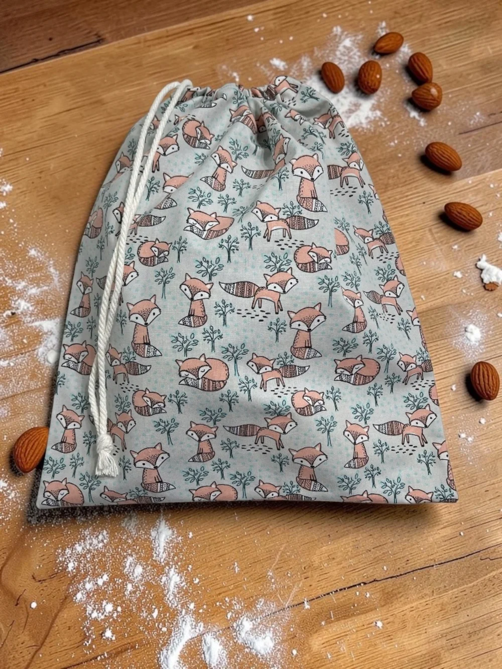 Woodland Fox Reusable Bread Bag, Baby Fox Sourdough Cotton Bread Storage Bag